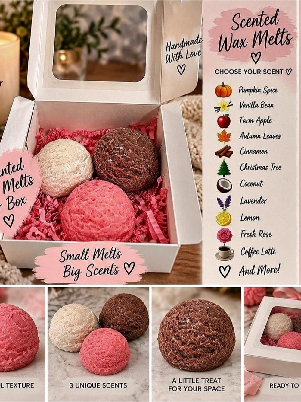 Handmade Scented Wax Melts Gift Box | 3 Large Melts | Choose Your Fragrance